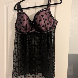 Cacique Black and Pink Heart Chemise
